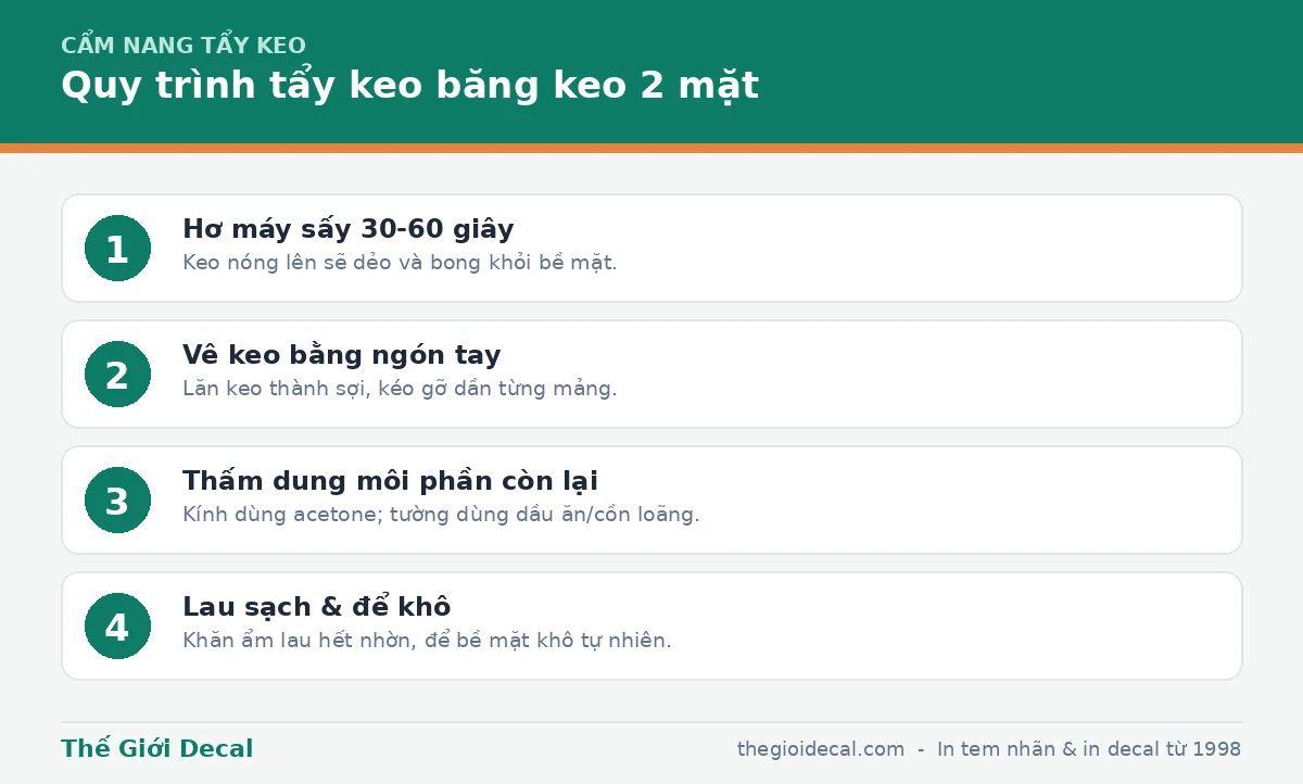 Quy trình tẩy keo băng keo 2 mặt