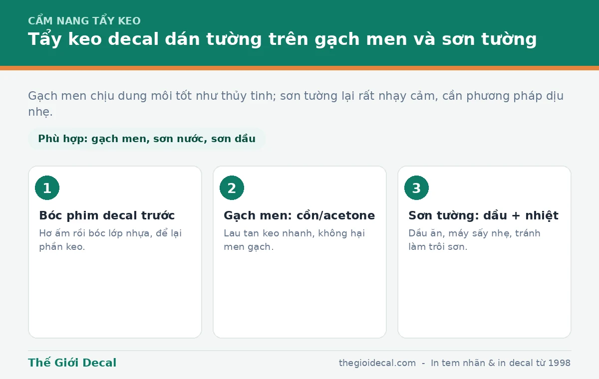 Cách tẩy keo decal dán tường trên gạch men và sơn tường